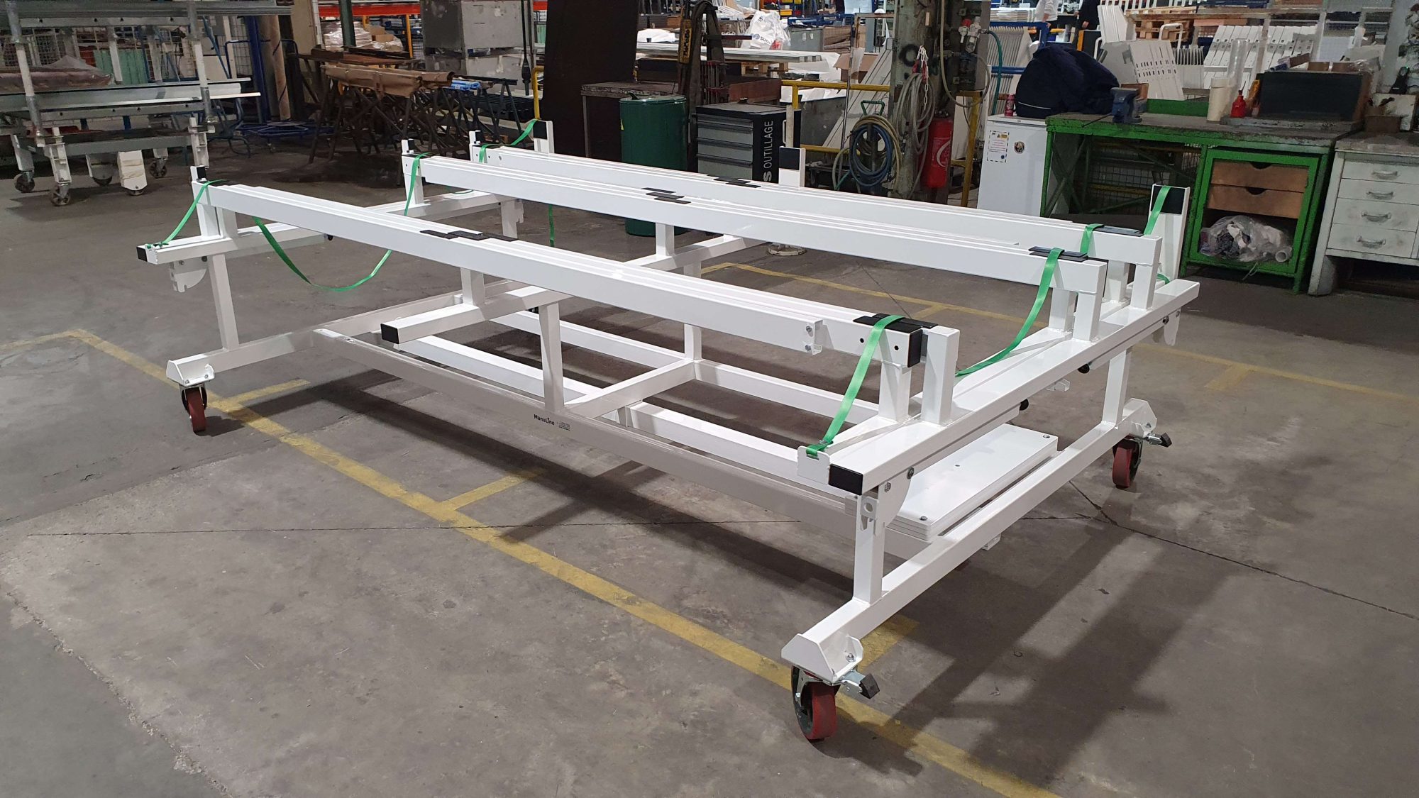 Custom-built trolley with telescopic extensions and spreader system ...